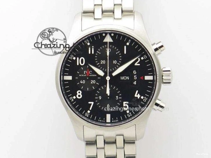 MIROTIME 0114 Minimalist Pilot Chrono 3777 43mm ZF 1:1 Best Edition Black Dial On SS Bracelet A 7364